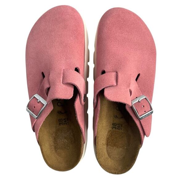 Birkenstock Papillio Boston Chunky Clog Suede Leather Candy Pink Size EU 38 NEW - Picture 5 of 16